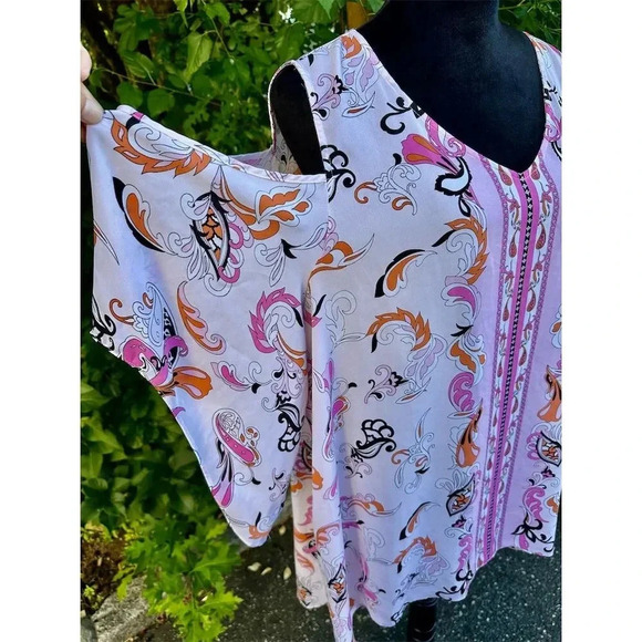 Cato Cold Shoulder Blouse Plus Size 18/20W Pink/Orange Geometric Tunic #003 - Picture 3 of 7